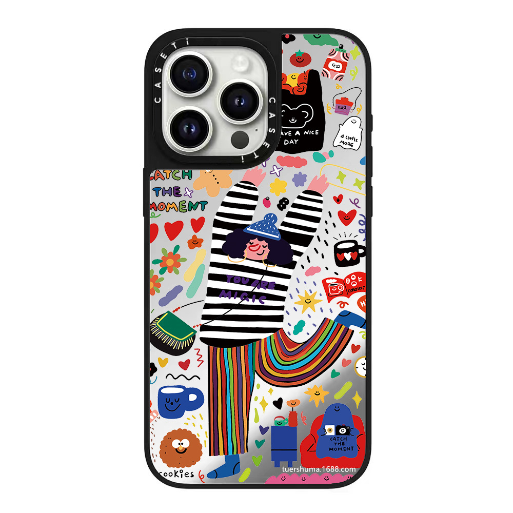 高品质彩色简笔画少女苹果16适用iphone15 14pro12Pro  11手机壳