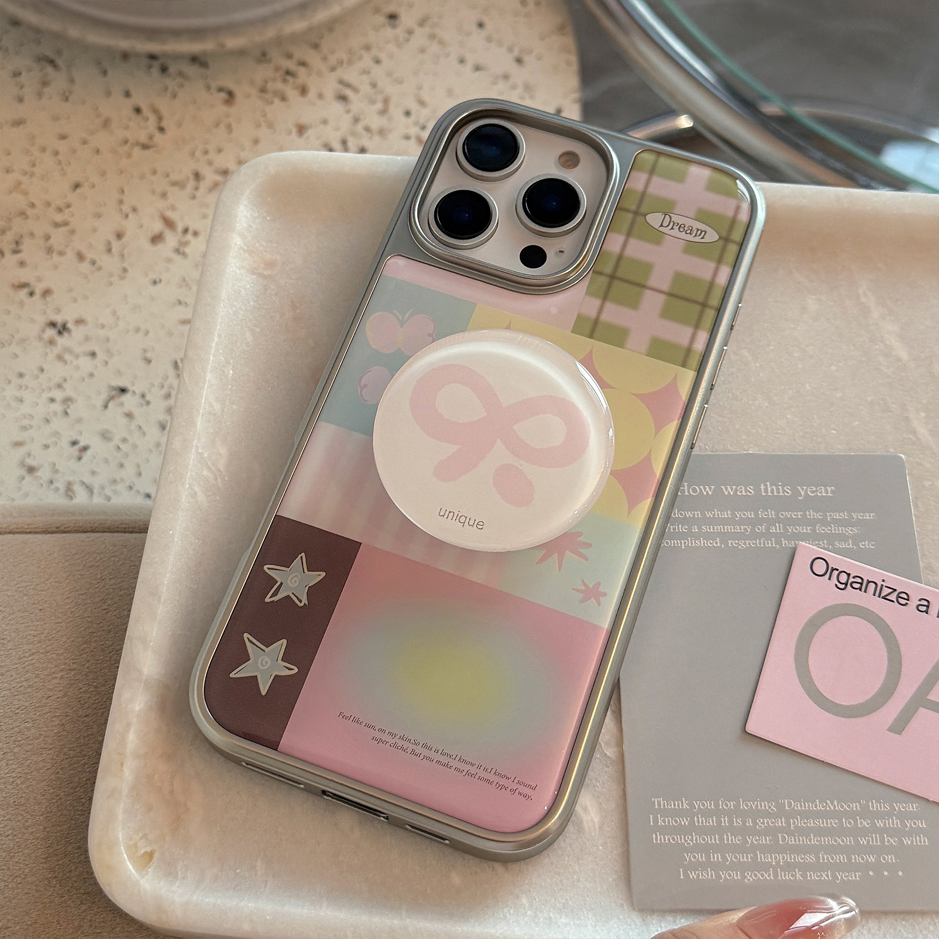 ins韩系拼接适用16苹果15pro max手机壳iphone14滴胶13蝴蝶结支架