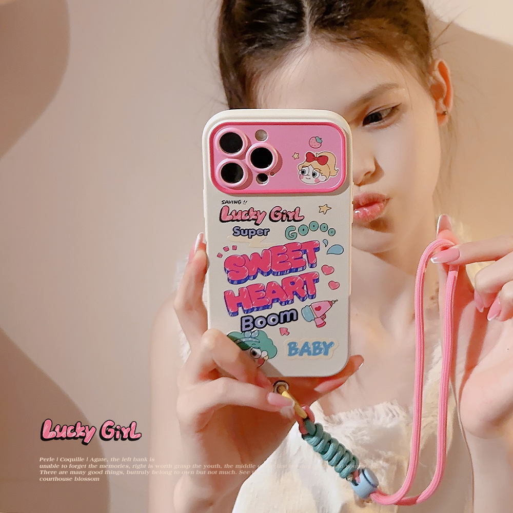 水枪女孩适用iphone14苹果12手机壳13promax粉色手链16全包15华为