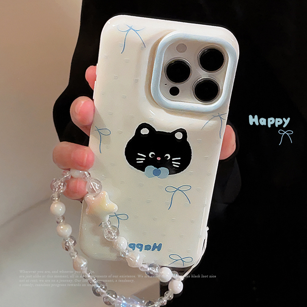 蝴蝶结小猫咪苹果15手机壳16适用iphone14promax带挂绳13软12可爱