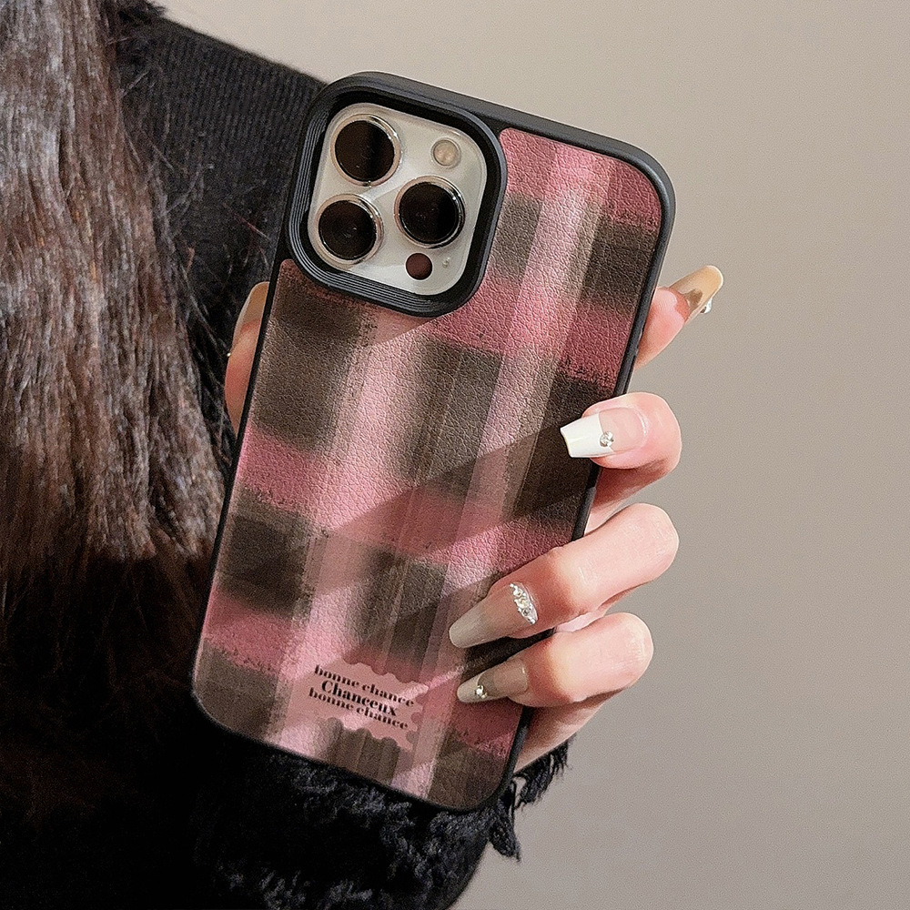 少女撞色格纹苹果16手机壳14promax秋冬甜酷11适用iPhone13皮质12