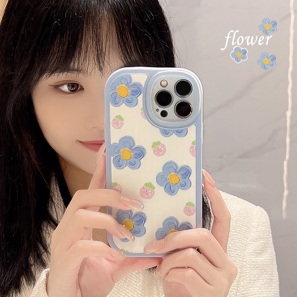 草莓花朵适用iphone15promax苹果12手机壳11彩绘16软套14plus春天