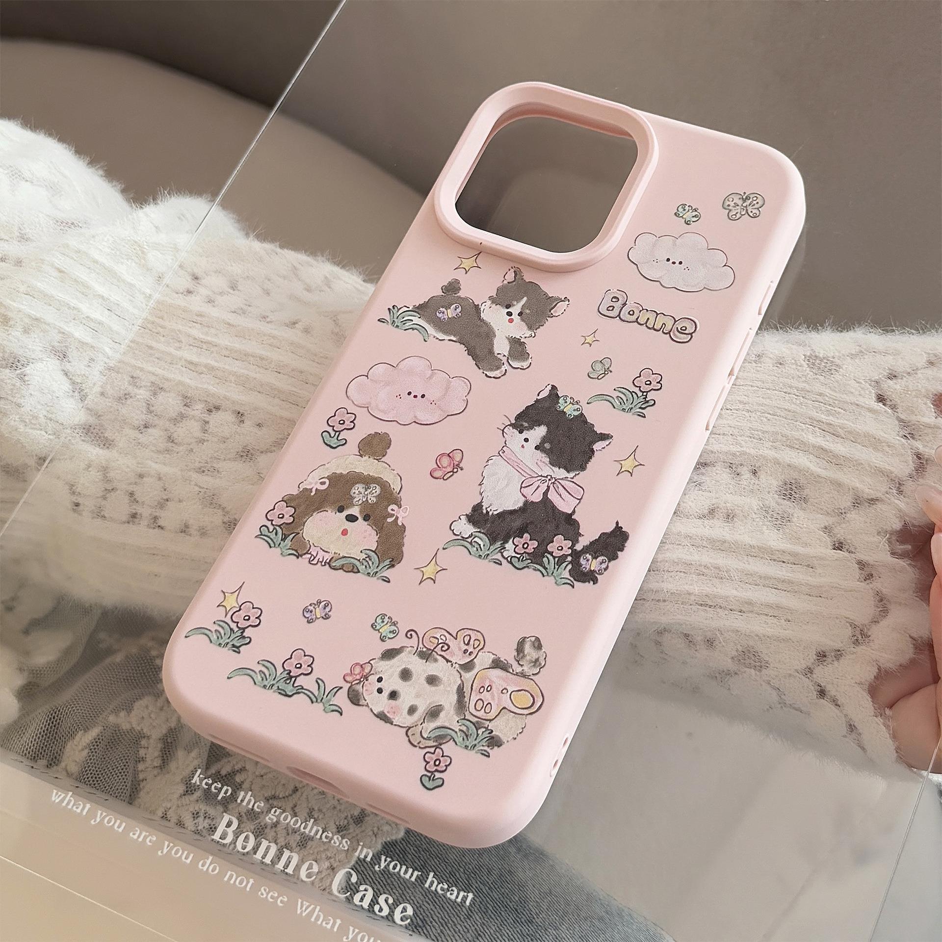 春季ins花朵猫咪适用苹果16pro max手机壳iphone15甜美14硅胶13软