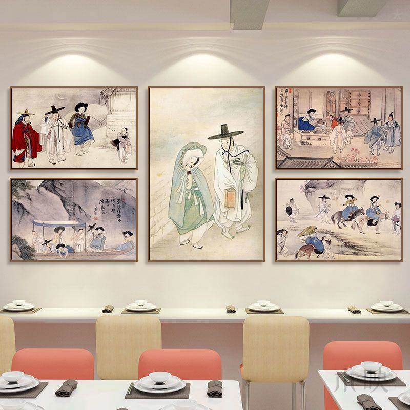 韩式烤肉店装饰画韩国古代人物朝鲜族民俗挂画料理店餐厅饭店壁画