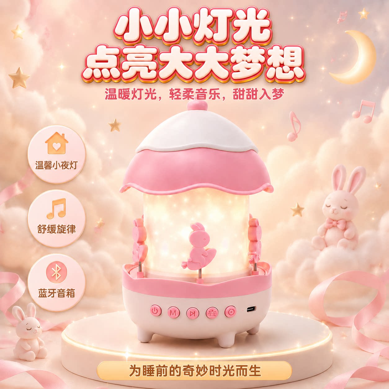 旋转木马满天星八音盒小夜灯