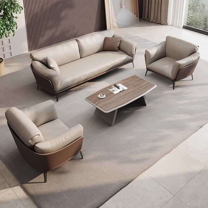 现代简约一字型办公沙发茶几组合商务会客接待洽谈休息去沙发