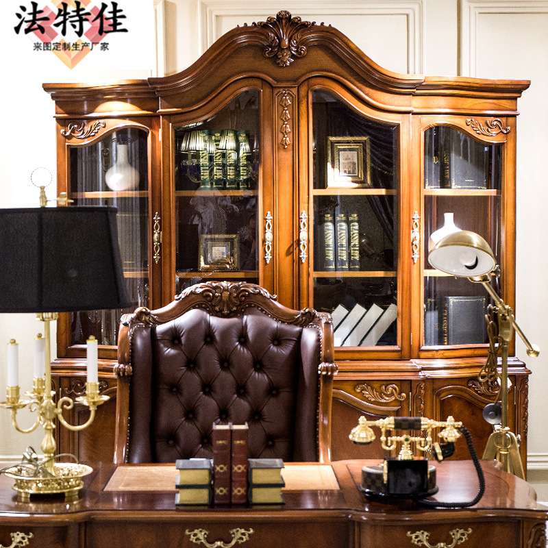 欧式书桌实木雕花美式电脑办公桌写字台书房桌椅组合家具