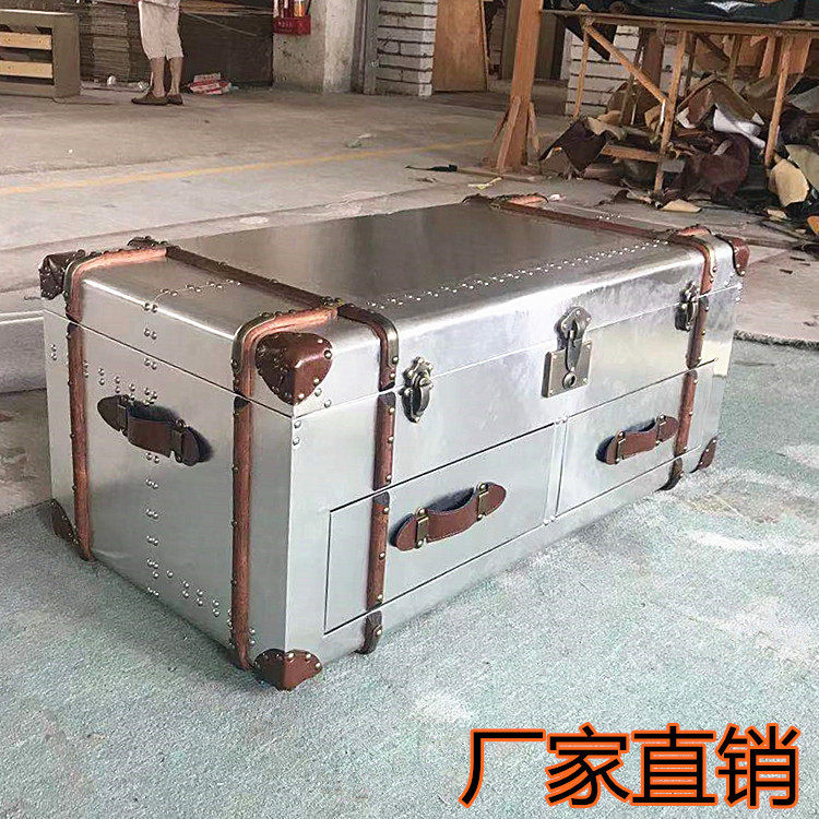 loft茶几创意美式怀旧箱子泡茶铝皮工艺工业风客厅家具可折叠储物