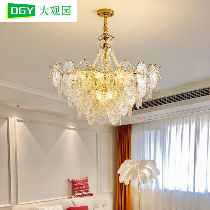 客厅吊灯法式轻奢水晶吊灯具现代简约主灯奶油创意温馨卧室客厅灯