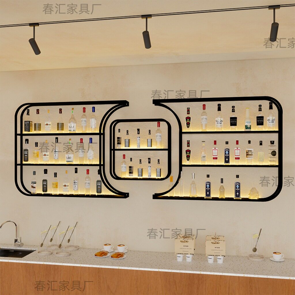 酒吧餐厅壁挂多层大容量铁艺酒架