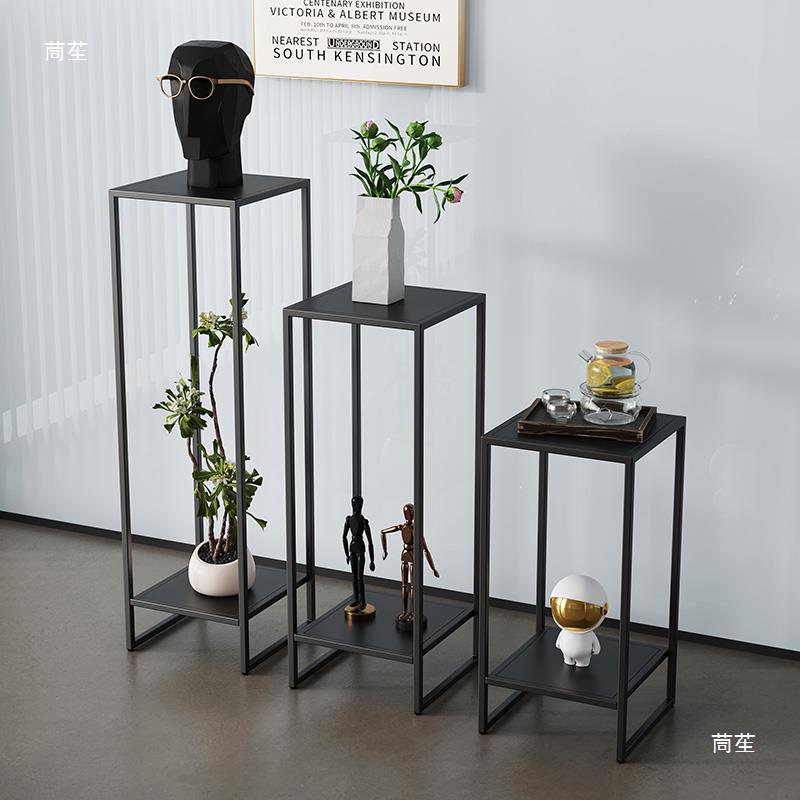 方形铁艺落地双层增高花架