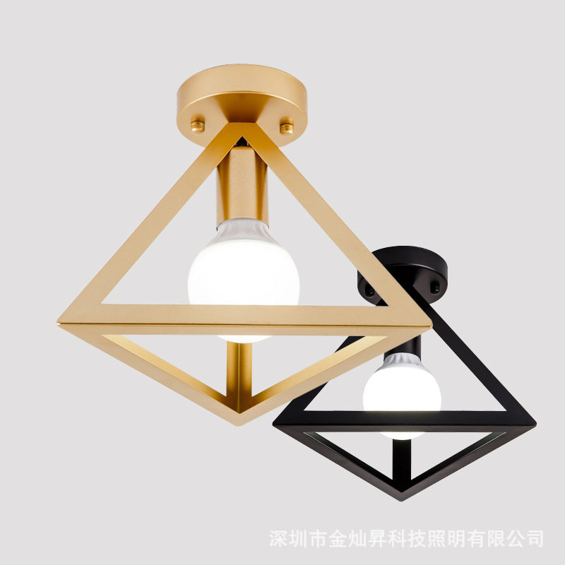北欧小吸顶灯现代简约入户过楼道玄关衣帽间阳台创意金色三角形灯