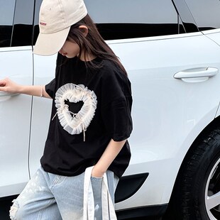 女童短袖t恤2024新款夏季儿童洋气时髦上衣中大童个性时尚夏装