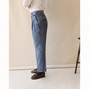 廓尔格直筒牛仔裤男秋冬那不勒斯垂感休闲裤商务绅士免烫高腰西裤