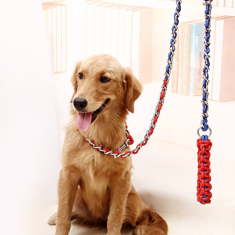 狗狗牵引绳不勒手大型犬德牧金毛狗链遛狗绳中型犬防挣脱耐咬铁链