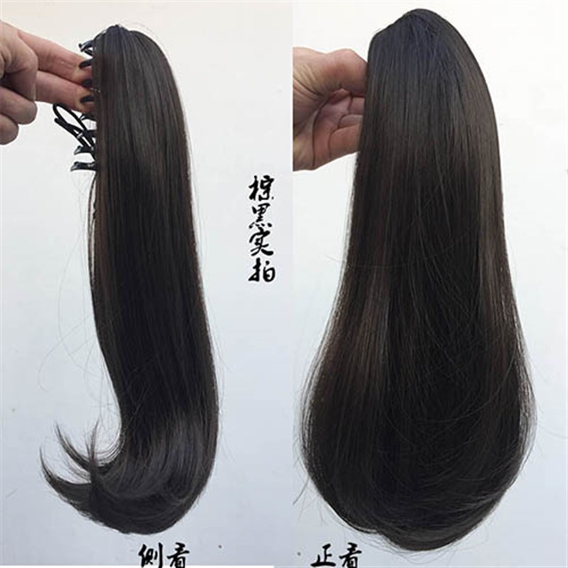 自然卷抓夹式微卷梨花马尾假发辫子女加厚中长卷发蓬松夹子假马尾
