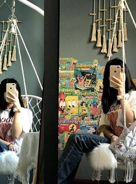 风吊篮QLS绳网红户外吊民床椅棉吊阳台摇篮椅室内宿流苏秋千热销