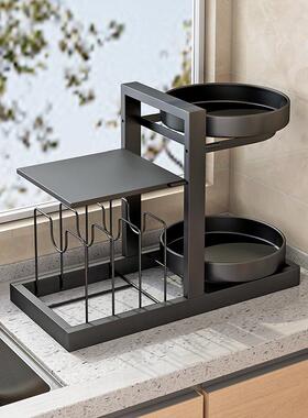 厨房旋转调料置物角架多能家用台分层UZR转油盐酱功醋调味面品收