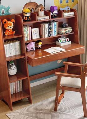 木书桌书实架一体学生家用靠写字53270台电脑桌简约卧室墙儿式童