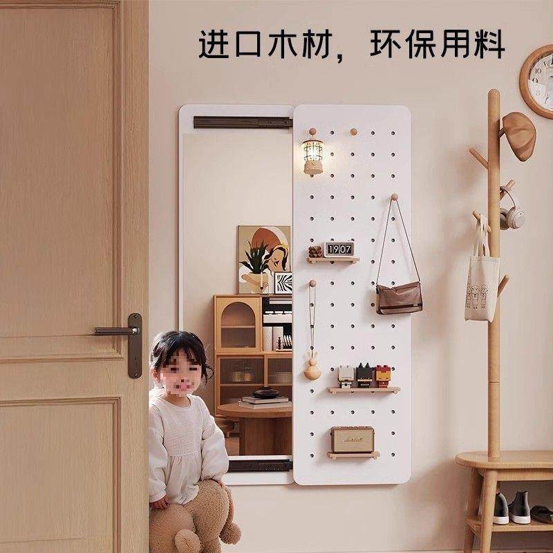 实木洞板置物架入户玄关墙上洞推拉衣镜挂衣架纳XNM穿墙架收挂板