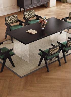 中吃古实木餐桌椅2025新款家用客亚厅B680#亚克力悬风浮黑色长方