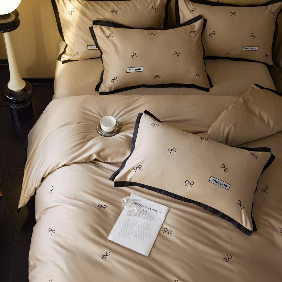 春被夏全棉10支澳棉四件套纯士棉床ROF单套蝴蝶结简约女高0档床品