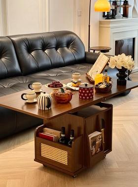 实木升降茶几移动推车沙茶桌折桌叠餐台小户型茶多功能WPK客厅发