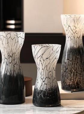 裂简约家面居桌灰白色纹琉璃花花器样板间餐厅台FMA面装饰瓶客厅