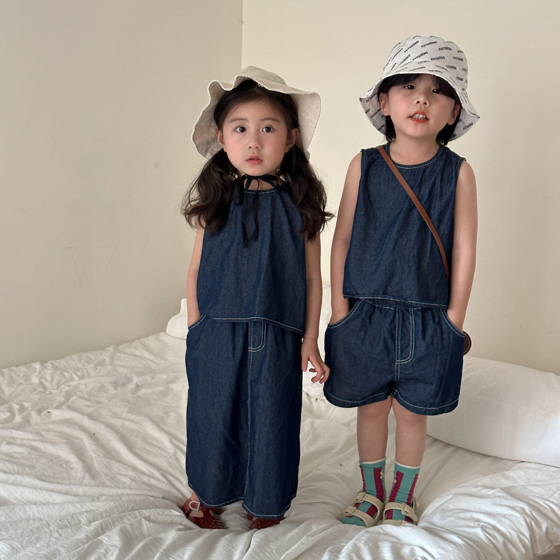 儿童夏季牛仔套装男童2026新款休闲宝宝背心女童裙子姐弟兄妹夏装