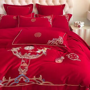中式龙庆凤绣大红色件婚刺四套新婚陪嫁喜被磨毛床单GTE被套床上