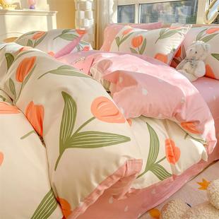 新款 罩卡通可爱床被套小HSG清新床单三 全棉上四件套纯棉被夏套季