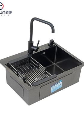 304FCQ不锈钢黑色厨房水餐加槽厚手工槽水暖五金盆单洗碗套槽洗碗