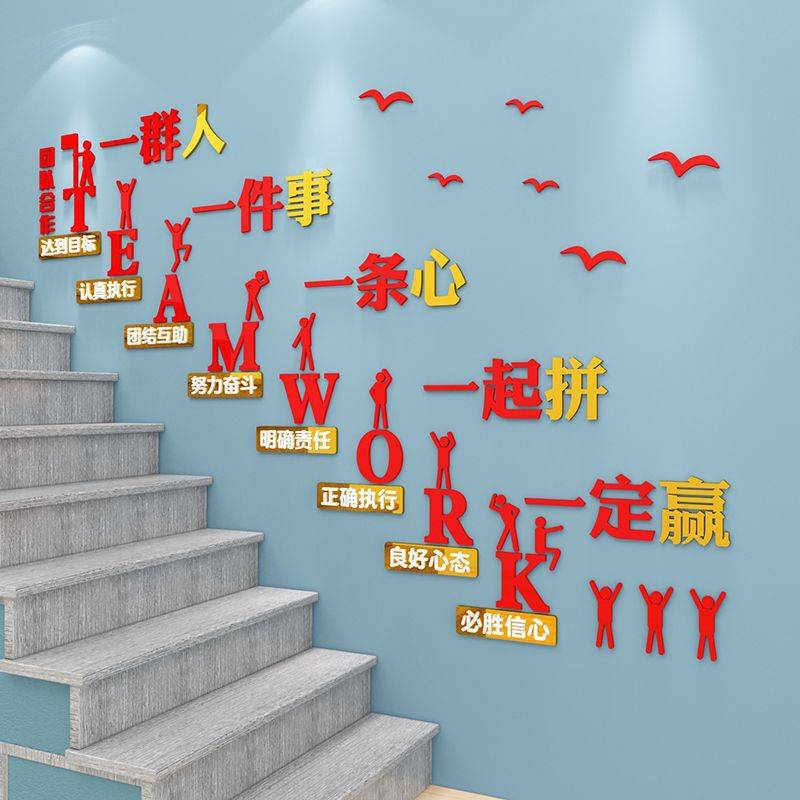 办公室楼梯墙面装饰司企业团队文字化励志标语会议背景布置贴纸画图片