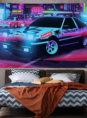 头文字DJay Chou挂布汽车背景布挂毯跑车卧室床头背景装饰布墙布
