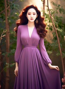 速发今年流行的小亮绝美漂妈裙名高媛端精致小洋装紫色收腰连衣裙