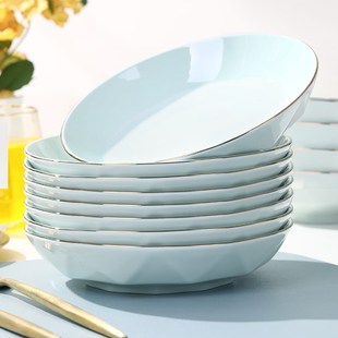 速发盘子菜盘家用陶瓷餐具2意创025新款 可微波金边乌兰茶晶瓷