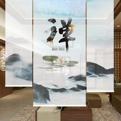 速发中式意境文水屏风隔断包邮国风古典佛禅山化客厅餐厅卷帘