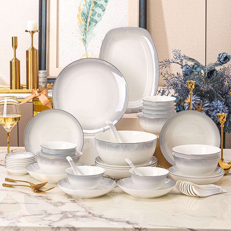 速发碗瓷套装家用2025新款简约渐变灰色轻奢骨碟餐具合组乔迁送礼