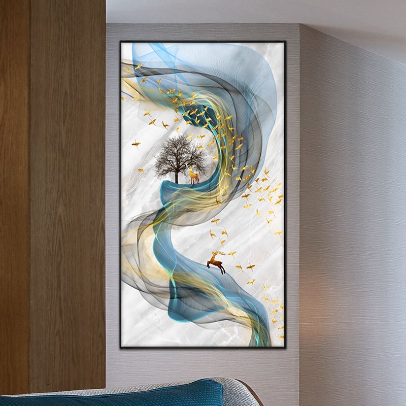 速发麋鹿晶钻画轻奢玄关装饰画简约过道时尚镶钻发财树走廊挂画图片