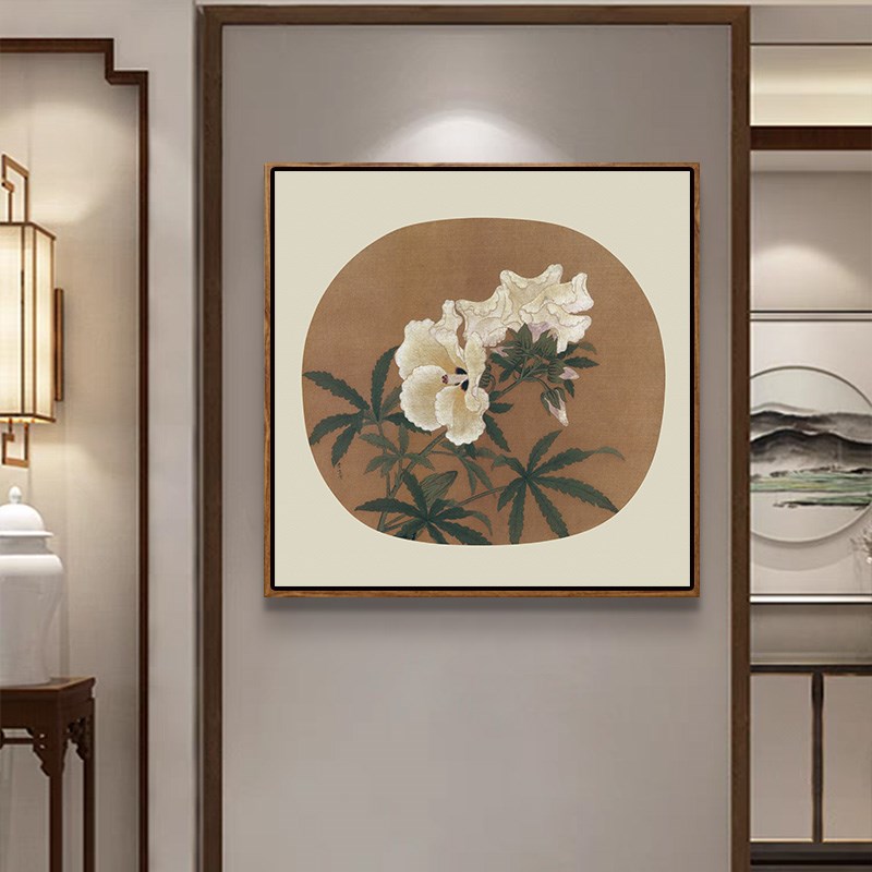 速发复古方形挂画宋画小品装饰画荷花图卫生间壁画新中式客厅风画图片