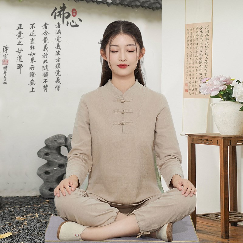 速发打坐修行居士服款棉麻禅意佛系男士套装中式心灵疗愈师素衣禅