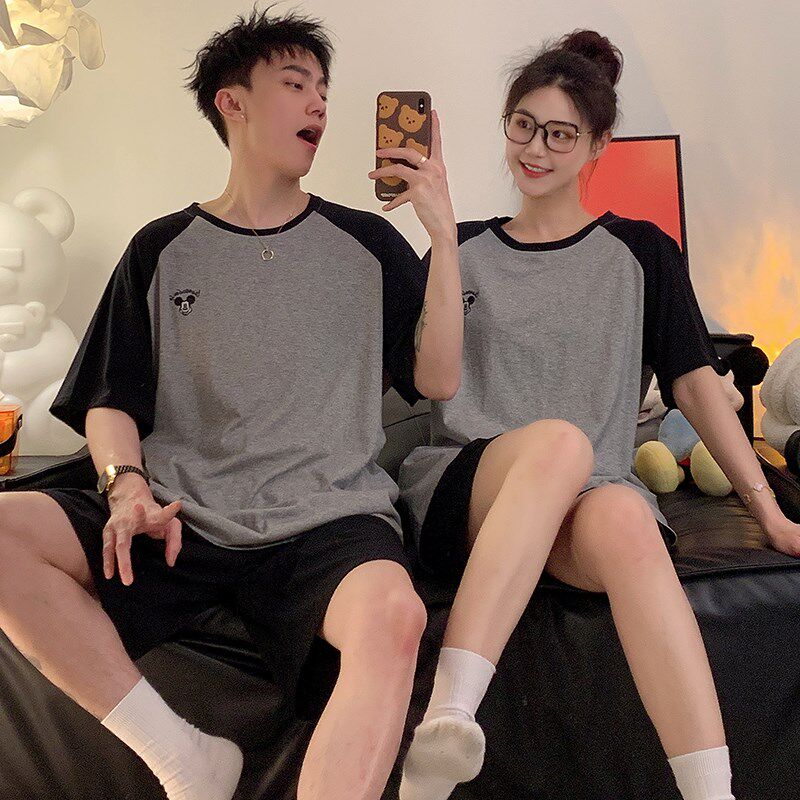 情侣睡衣男士春秋夏季薄款u短袖短裤女纯棉布料100全棉家居服套装