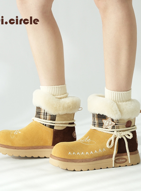 厚底雪地靴原创女冬季外穿加绒加厚保暖棉鞋绑带靴子防滑毛毛靴