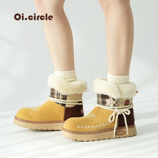 厚底雪地靴原创女冬季 绑带靴子防滑毛毛靴 外穿加绒加厚保暖棉鞋