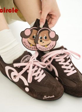 OICIRCLE原创新款夏季复古咖色赛车鞋运动厚底增高反绒休闲德训鞋