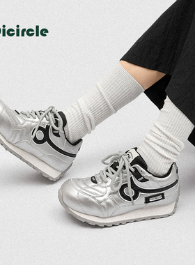 OICIRCLE早春银色翘头阿甘鞋透气百搭休闲运动鞋女鞋复古厚底鞋