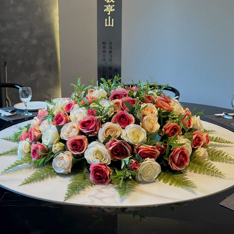 新款酒店大圆桌转盘中间摆花餐厅餐桌花仿真花包厢高档摆件装饰花,家居饰品,餐桌花艺,淘宝优惠券,粉丝福利购,淘宝优惠卷