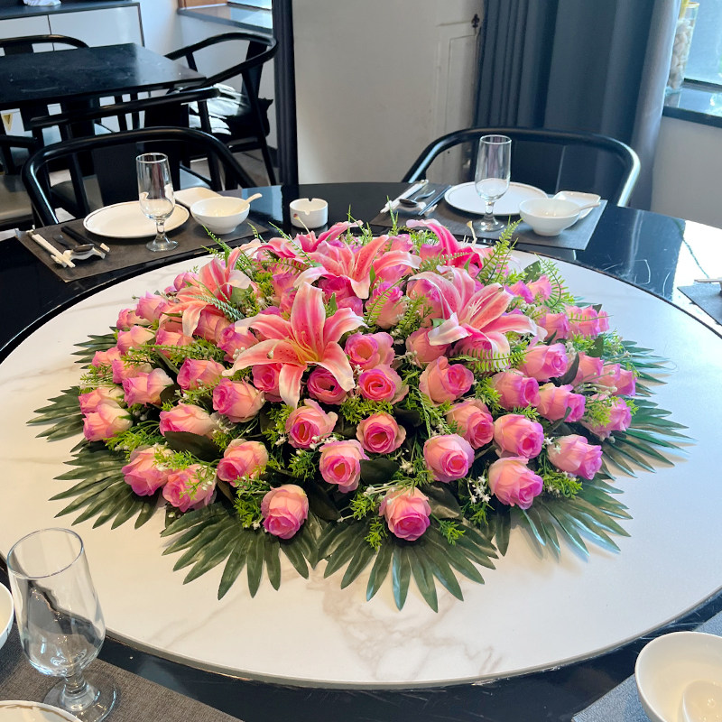餐桌花摆花仿真花圆形转盘假花装饰花插花高端酒店大圆桌中间摆件,家居饰品,餐桌花艺,淘宝优惠券,粉丝福利购,淘宝优惠卷
