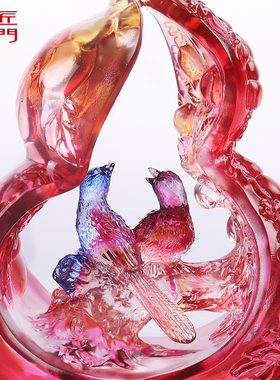 匠门琉璃摆件喜鹊葫芦家居客厅玄关电视柜桌面双喜临门琉璃摆件