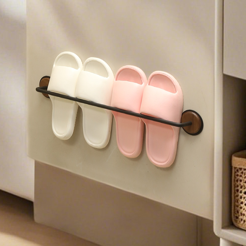 胡桃木浴室拖鞋架门后置物架免打孔卫生间鞋子挂架厕所壁挂收纳架
